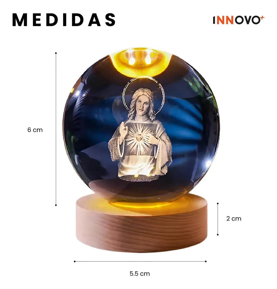 Lámpara Esfera Sagrado Corazón De Jesús Cristal 3d Luz Rgb Con Control Remoto img #3