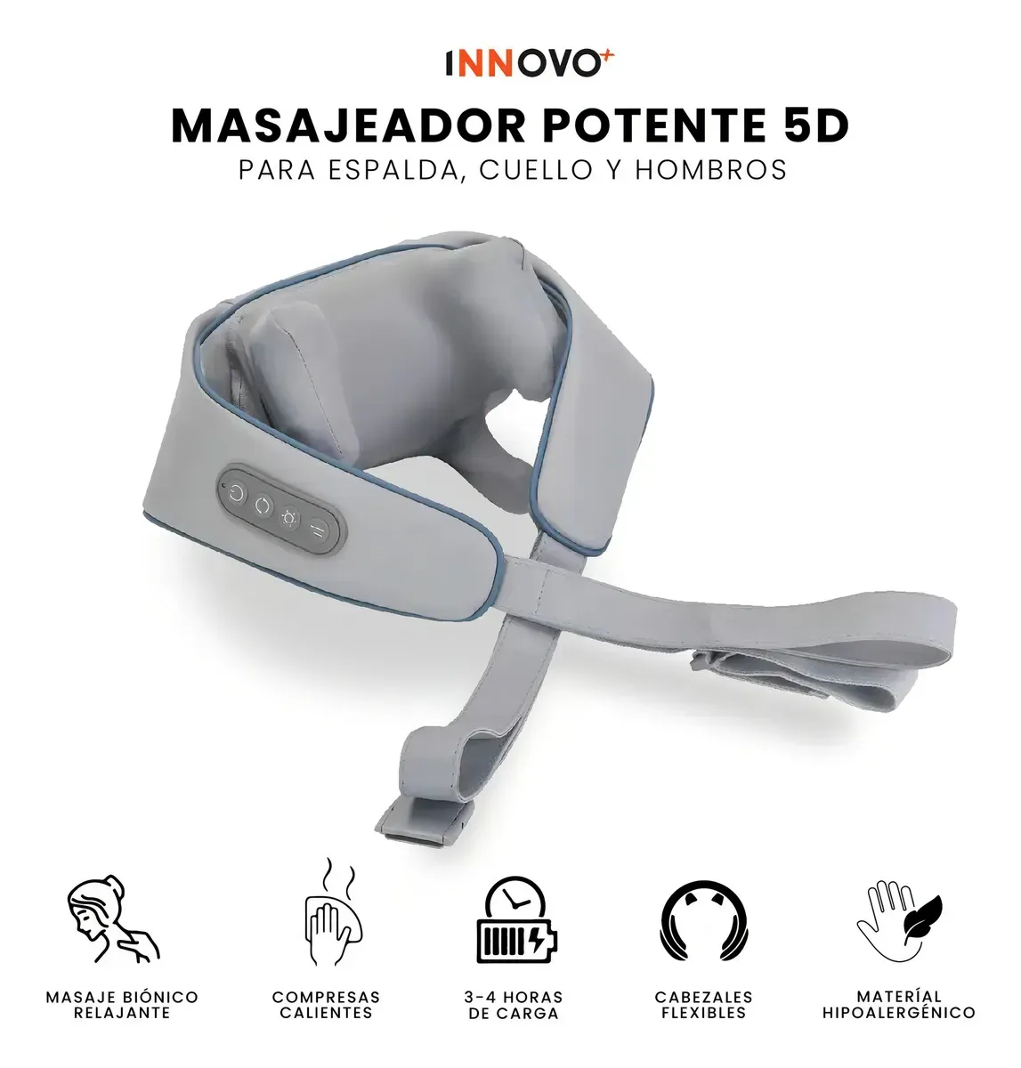 Masajeador De Cuello Antiestres Recargable Alto Confort Con Calefacción Para Cuello Espalda img #4