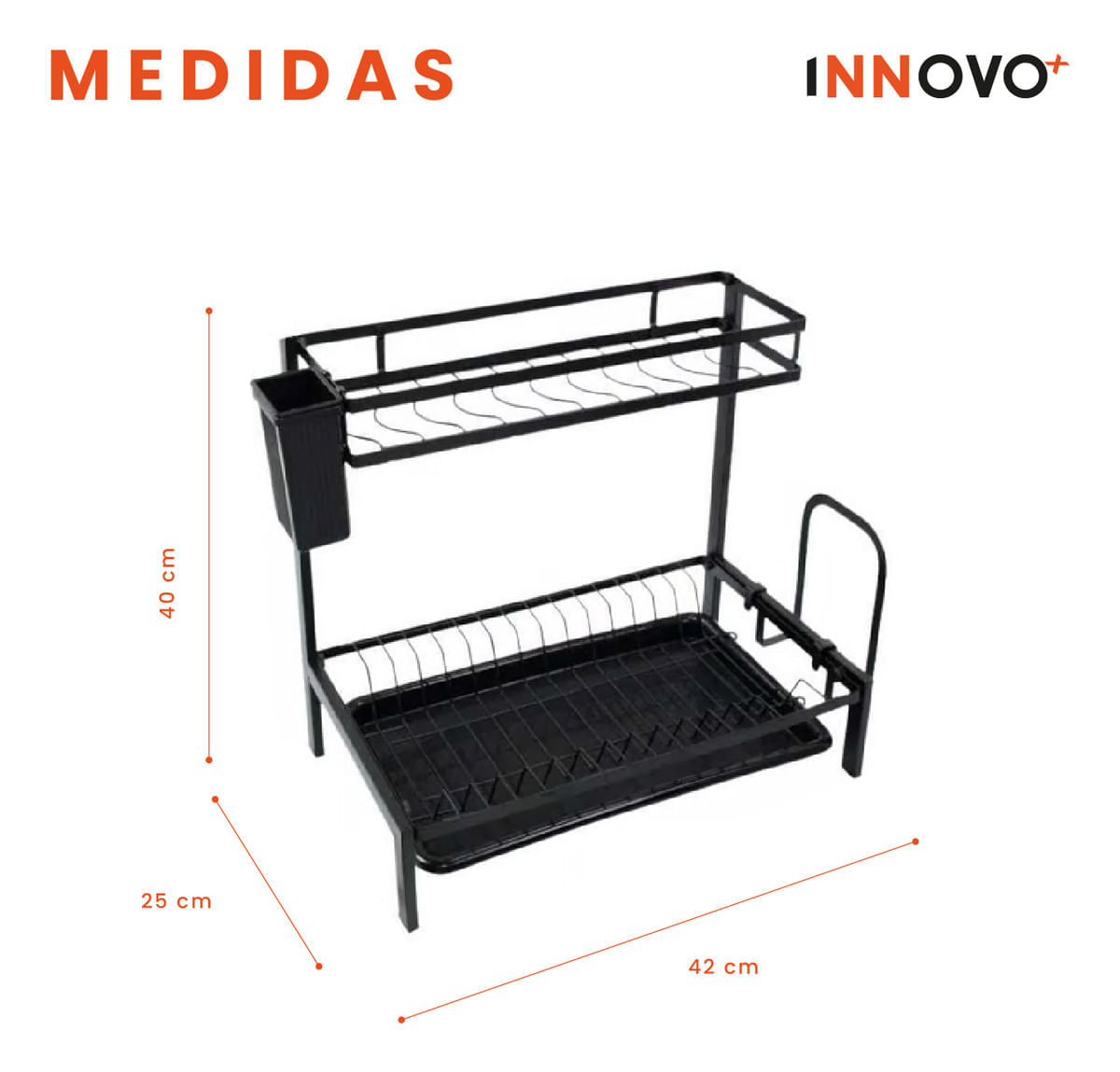 Platero Organizador De Cocina Metalico 2 Niveles Armable Innovo Home Negro img #4