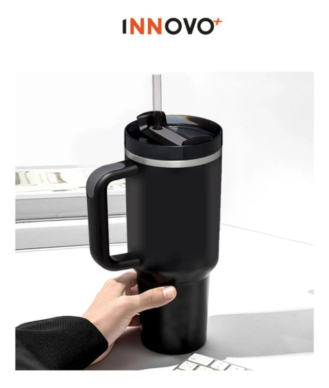 Termo Vaso Conserva Temperatura 1.2 L Acero Inoxidable Con Pitillo Negro Innovo Flask img #4
