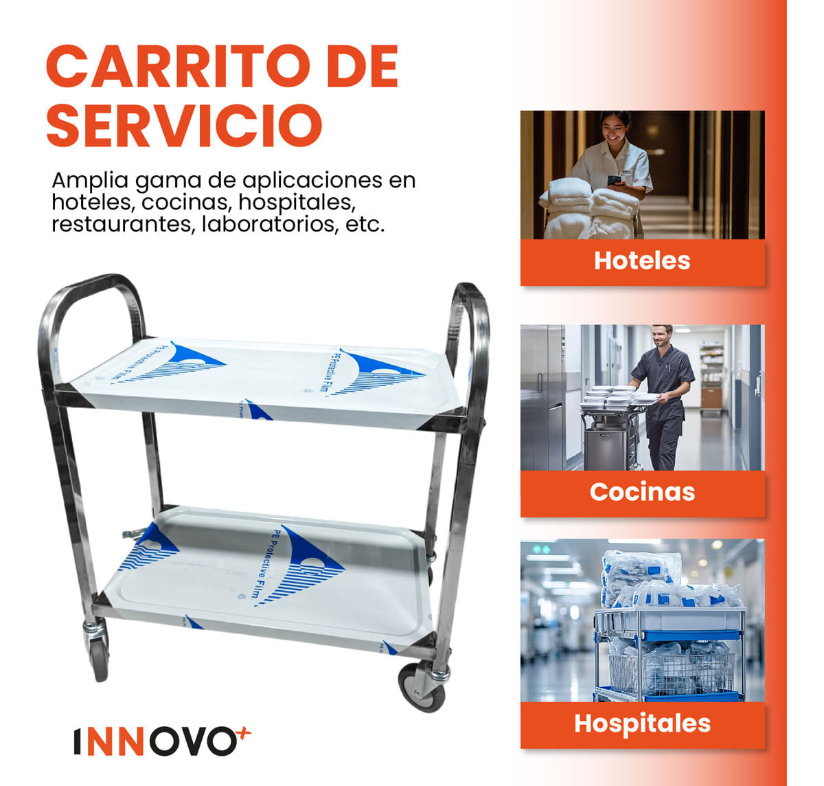 Carro Estante Organizador De Servicio 2 Niveles Acero Inoxidable Con Rodachines img #4
