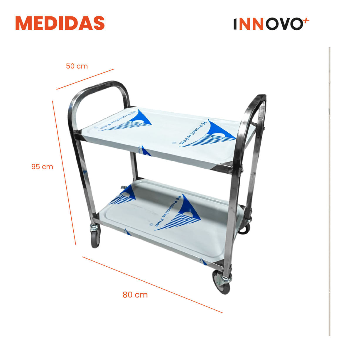 Carro Estante Organizador De Servicio 2 Niveles Acero Inoxidable Con Rodachines img #2