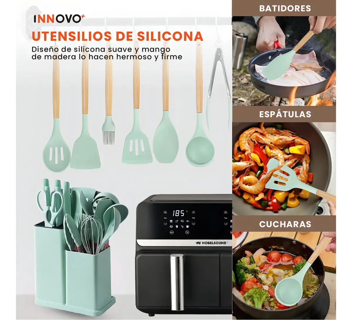 Freidora De Aire Nobelsound Air Fryer Doble Bandeja Con Accesorios Y Moldes 9 Litros img #10