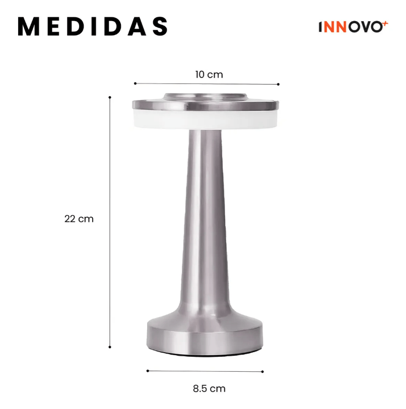 Lámpara De Mesa Led Gris Táctil Recargable USB Aluminio Regulable 3 Niveles img #2