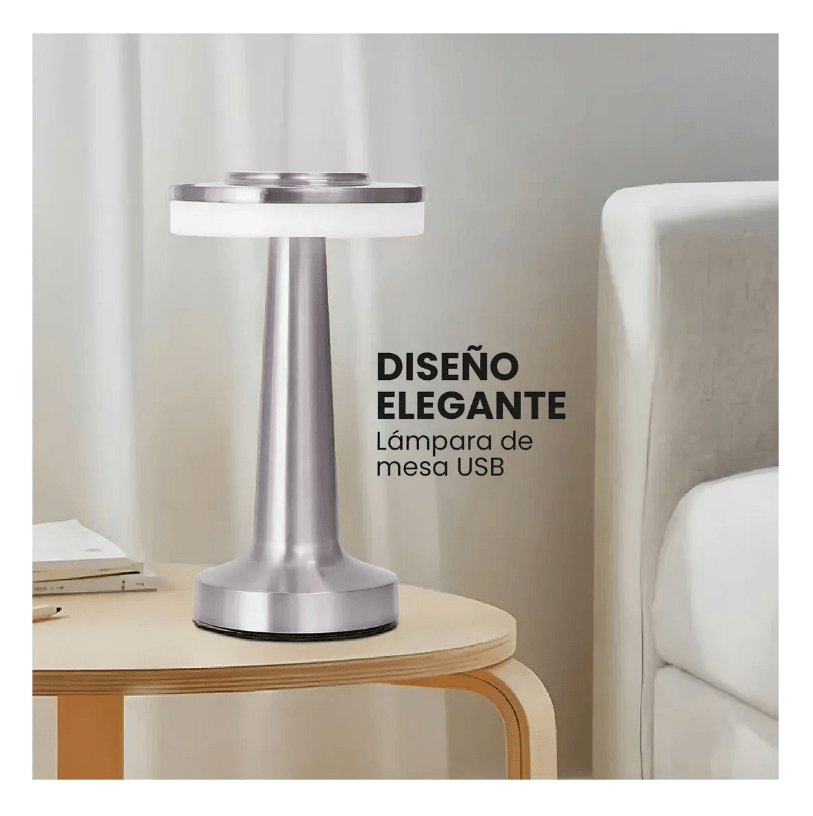 Lámpara De Mesa Led Gris Táctil Recargable USB Aluminio Regulable 3 Niveles img #5