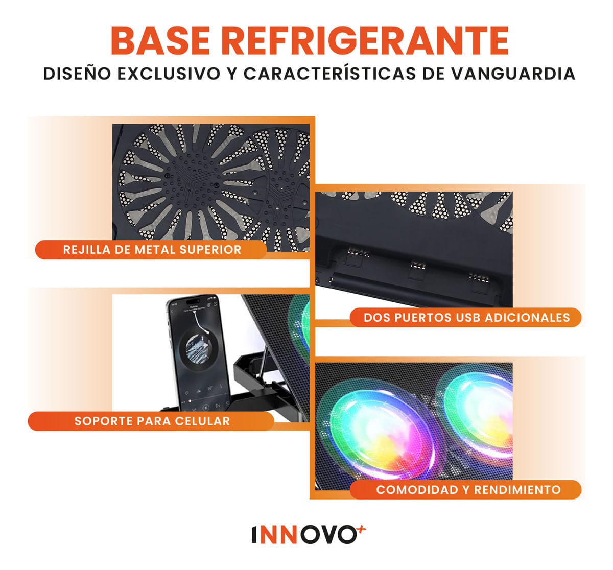 Base Refrigerante Doble Ventilador Soporte Para Computador Laptop Hasta 18'' Ajustable img #2