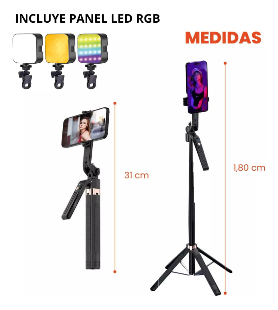 Palo Selfie Seguimiento Facial Trípode Todo En 1 Selfie Con Ia Bluetooth Con Panel De Luz Rgb img #3