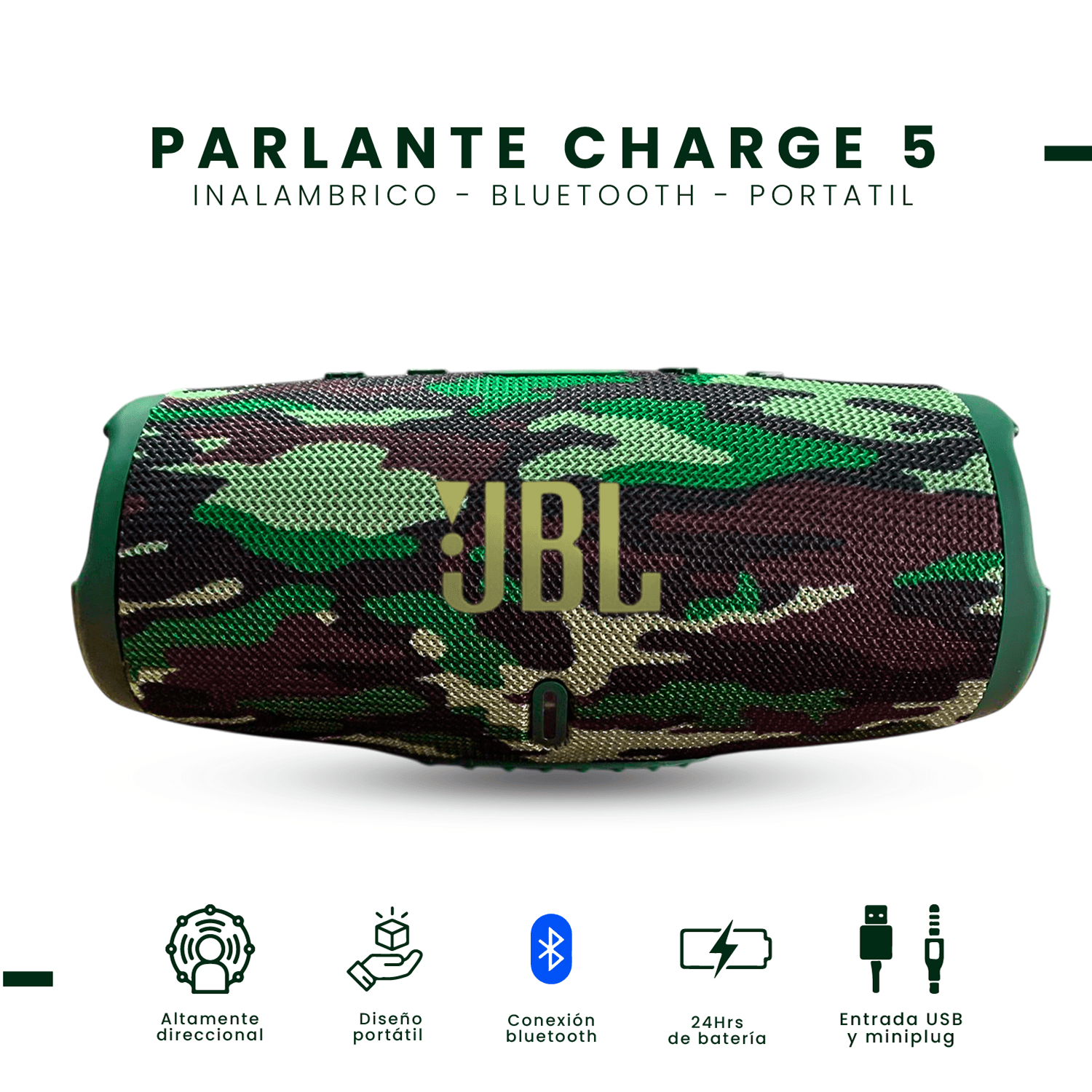 Parlante Charge 5 Sonido Potente Bluetooth Portátil Verde img #2