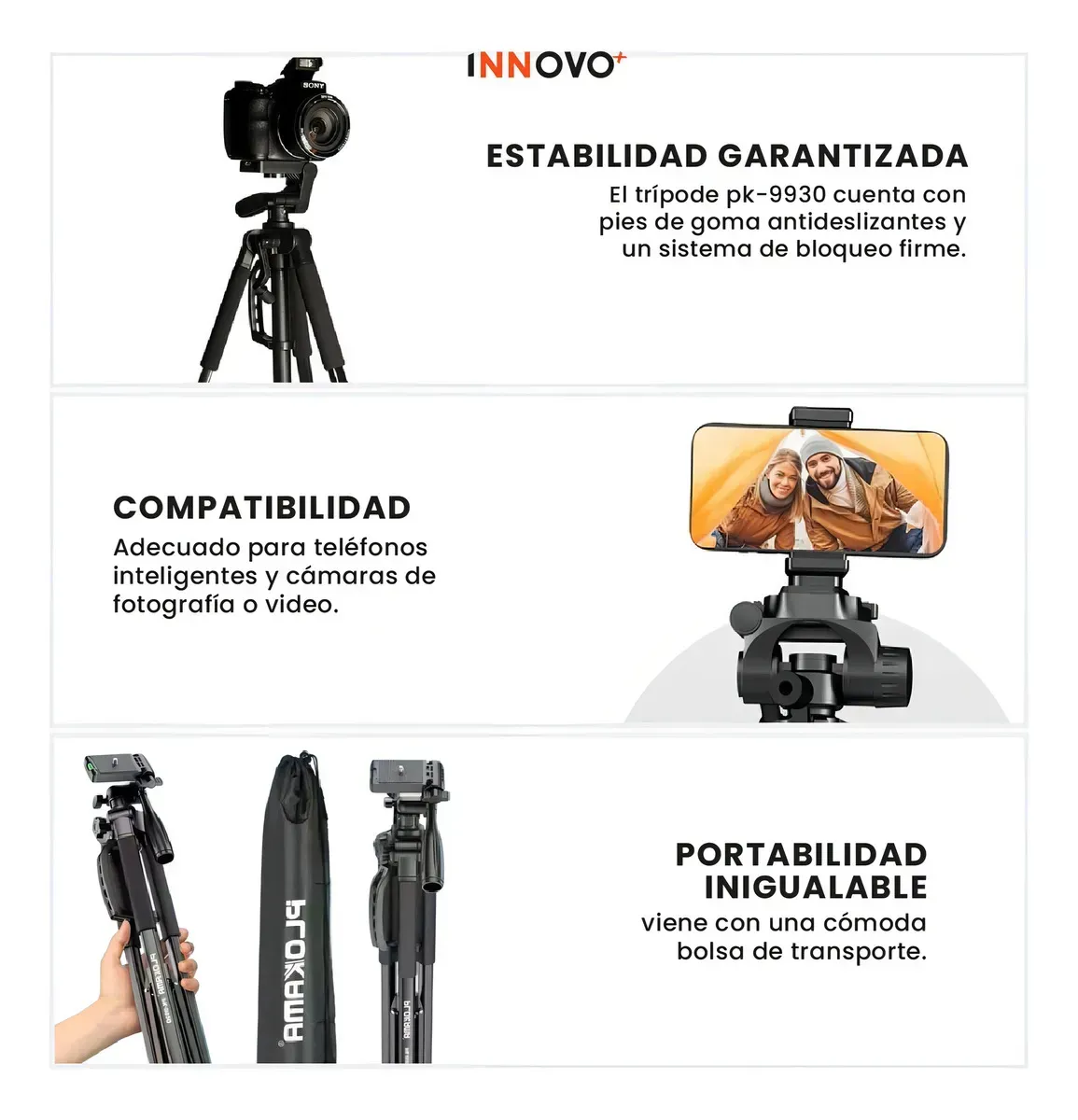 Trípode Profesional Aluminio 150 Cm Celular Cámara Control Bluetooth Estuche Panorámico img #7