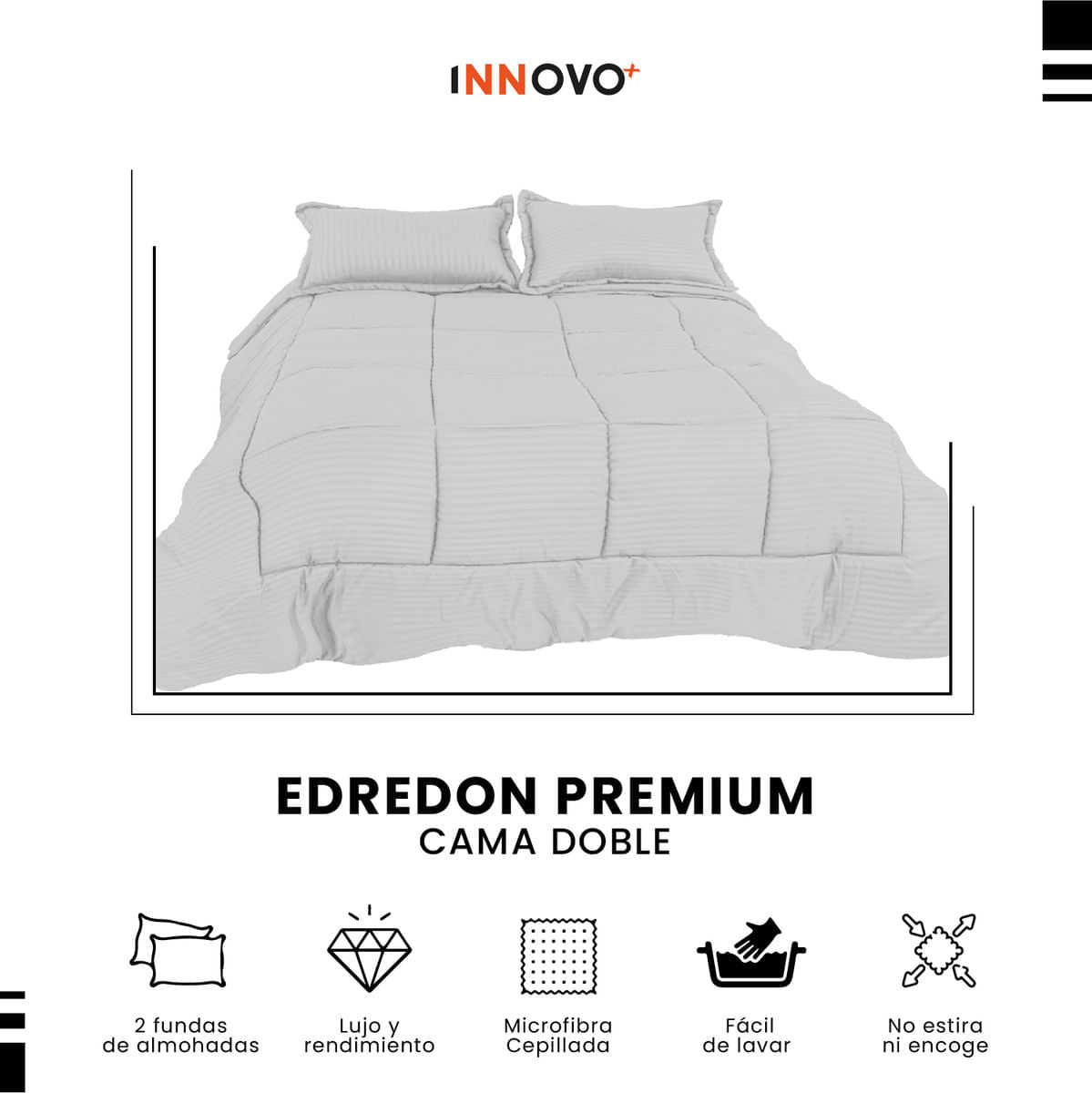 Edredon Cubrelecho Premium Cama Doble Con Fundas Para Almohada Blanco img #5