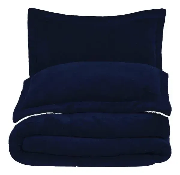 Combo Cubrelecho Térmico Ovejero Doble Funda Azul Oscuro + 2 Almohadas Confort Siliconada img #4