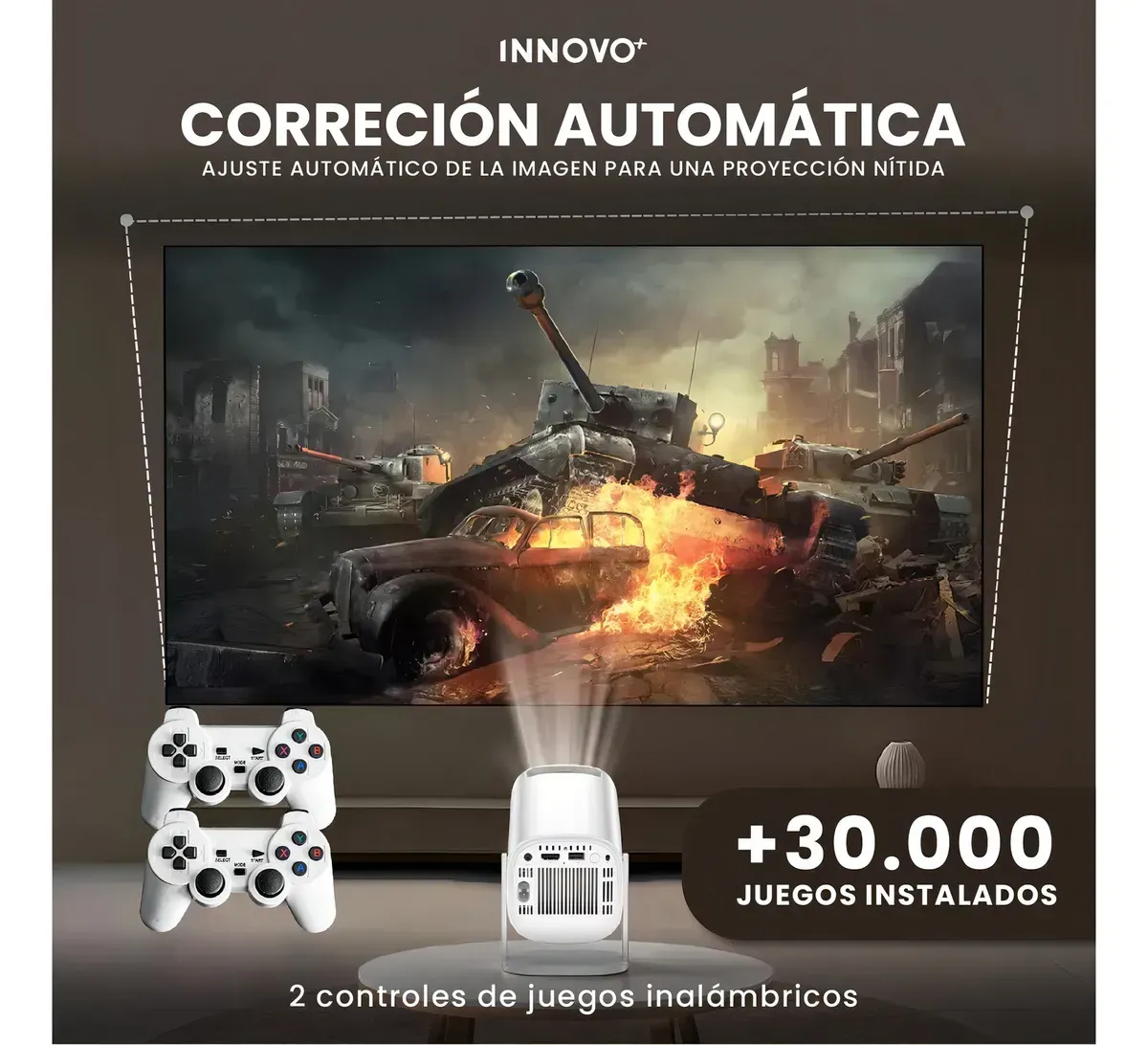 Proyector Smart P30 Max Pro 4k Android 11 Wifi 5g + 2 Controles Proyección 200 Pulgadas Innovo img #7
