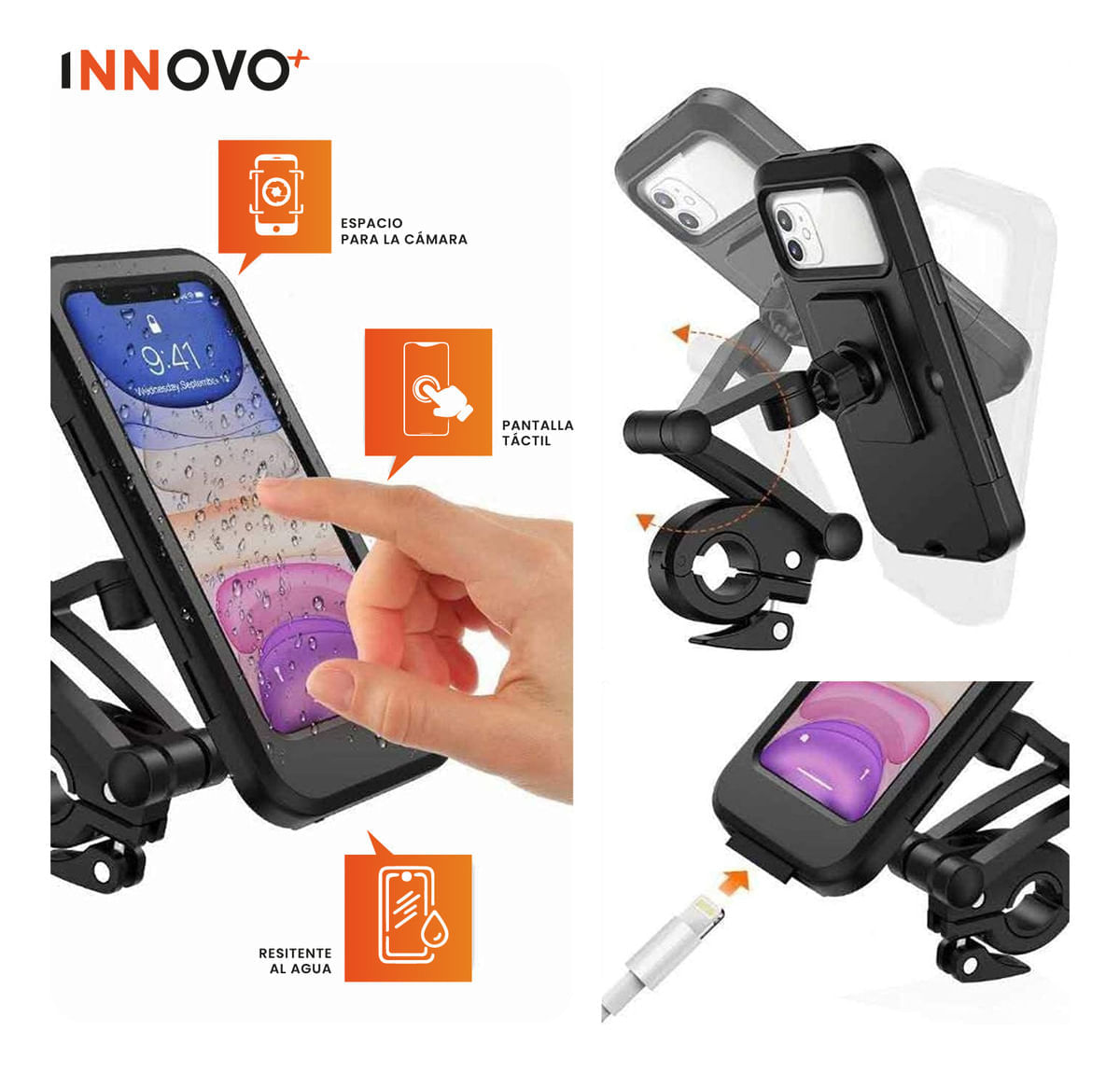 Soporte Para Celular De Moto Bicicleta Ajustable Universal Con Táctil Innovo img #6