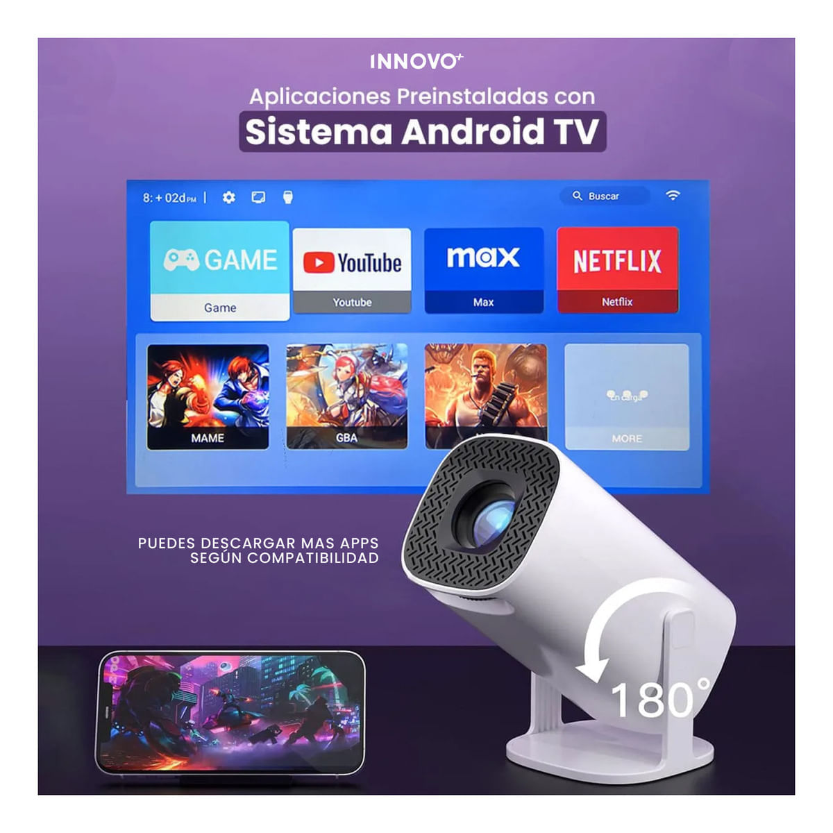 Proyector Android Plataformas Streaming 4k Juegos Hasta 200 Pulgadas Control Air Mouse img #7