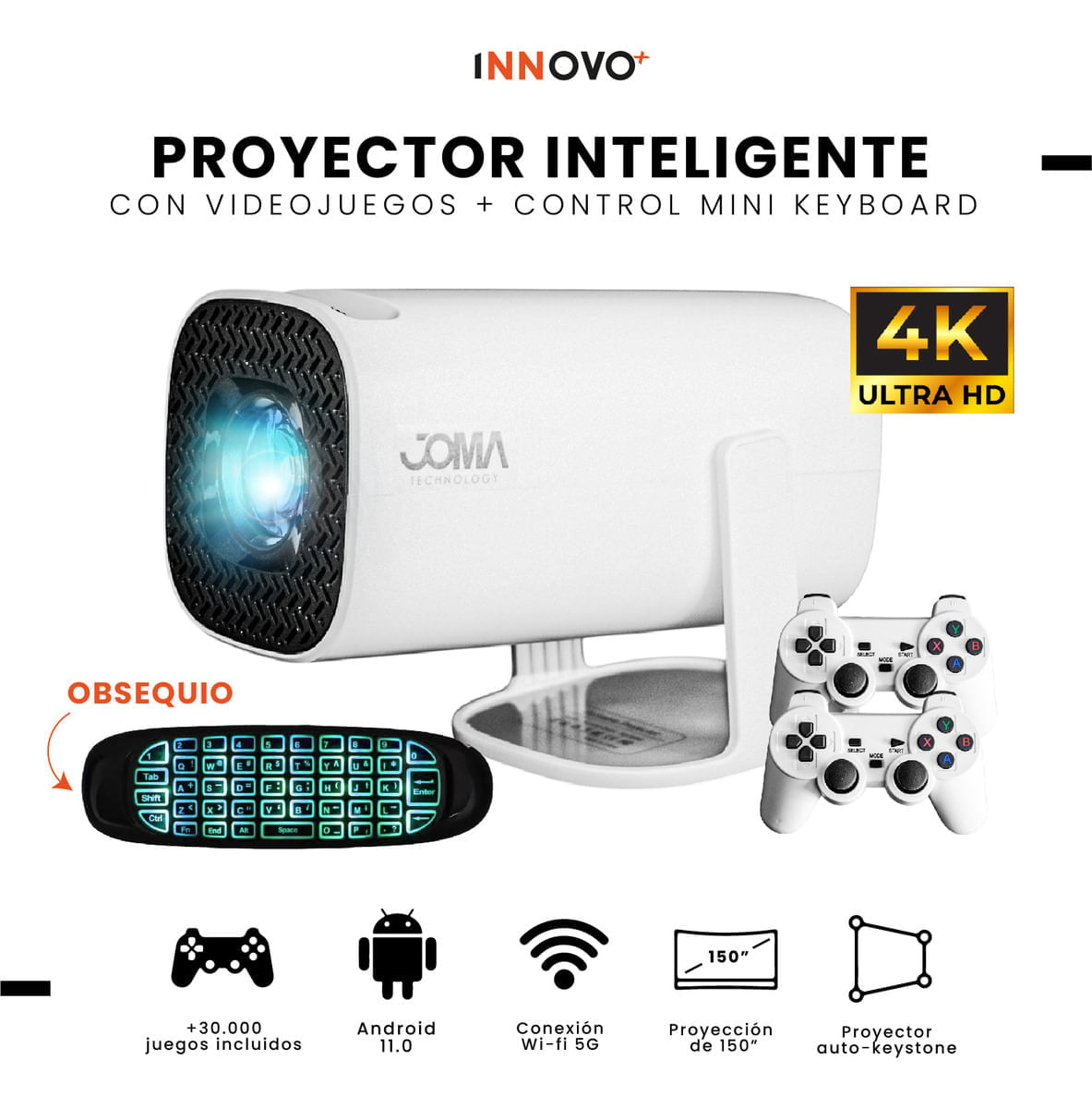 Proyector Android Plataformas Streaming 4k Juegos Hasta 200 Pulgadas Control Air Mouse img #4