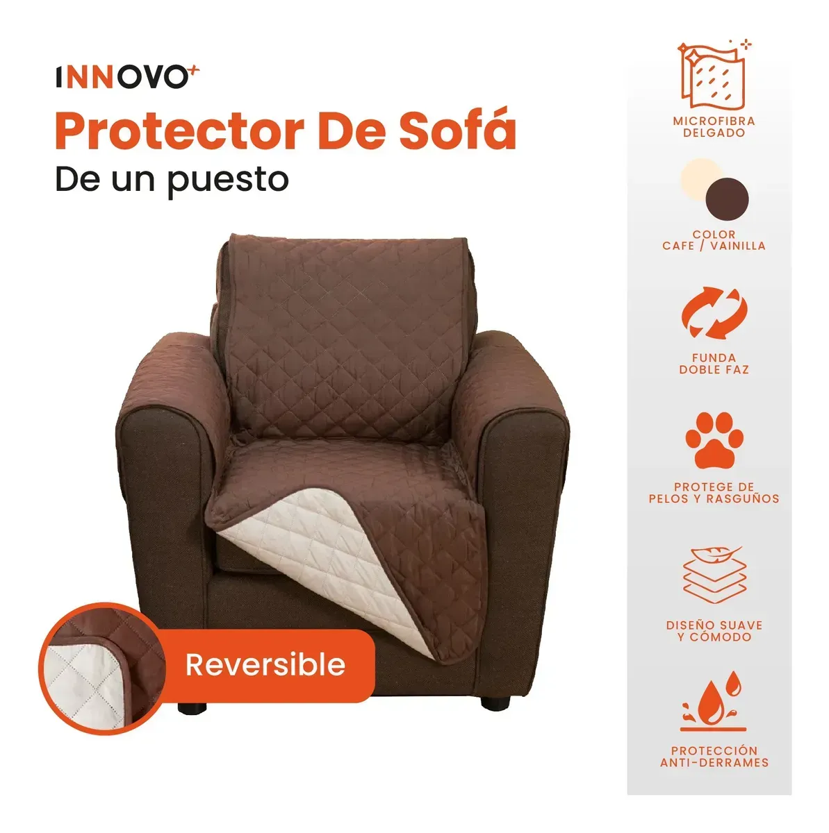 Protector Sofa 1 Puesto Cafe Con Beige Semi Impermeable img #2
