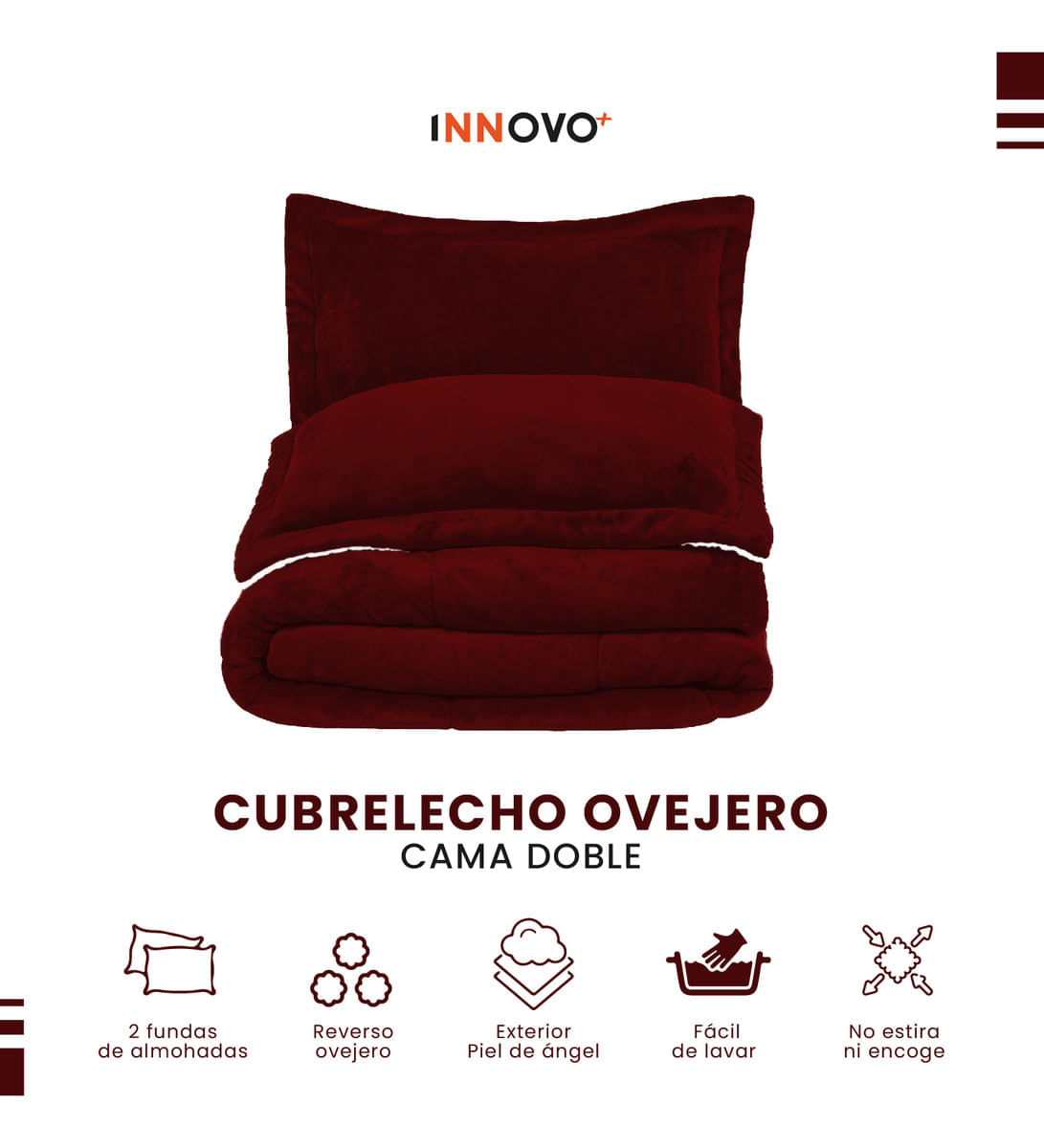 Cubrelecho Térmico Doble Funda Almohadas Cama Doble Inn Home Vinotinto img #4
