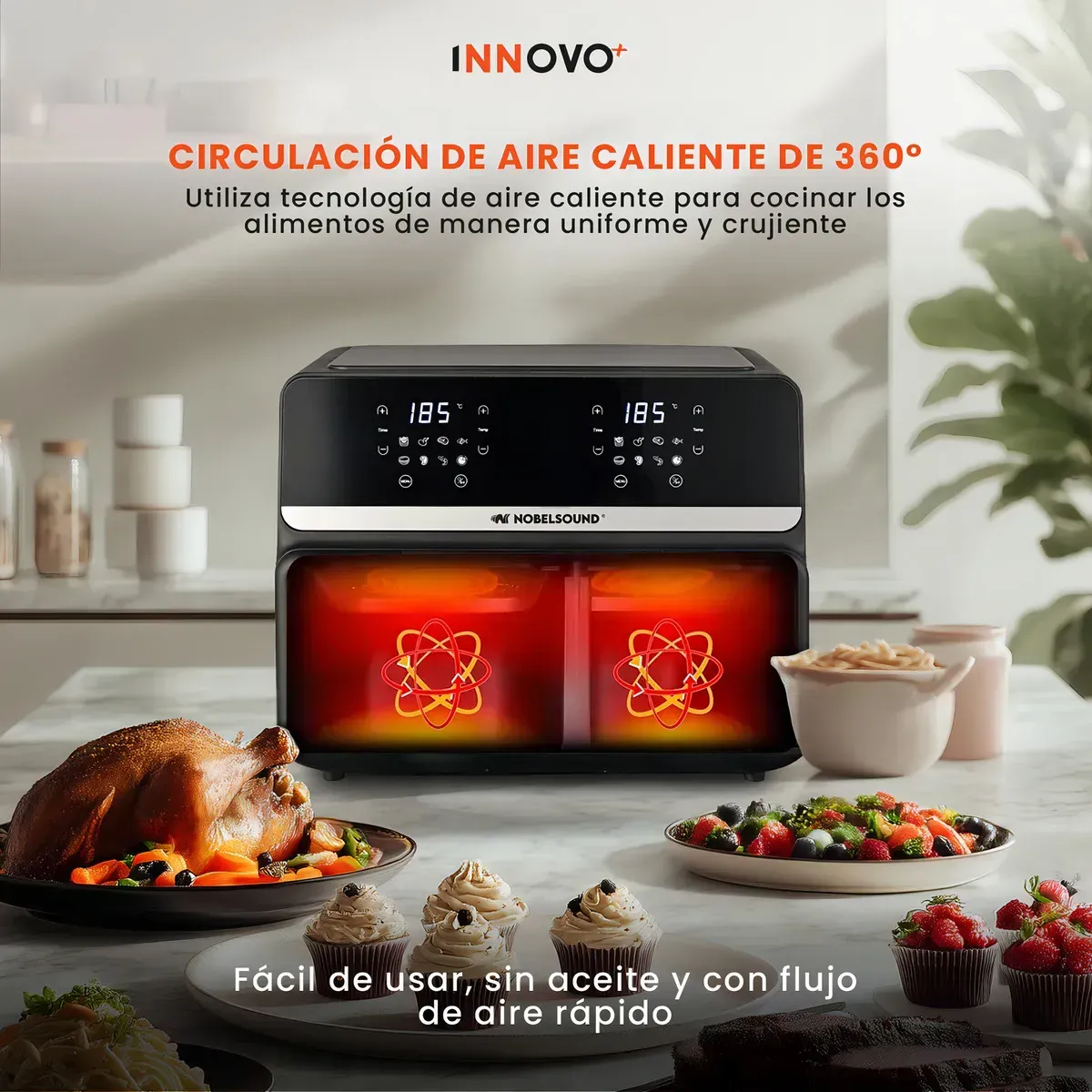 Air Fryer Freidora De Aire 9 Litros Doble Bandeja Digital Premium Nobelsound Inn Nb-2100 img #7