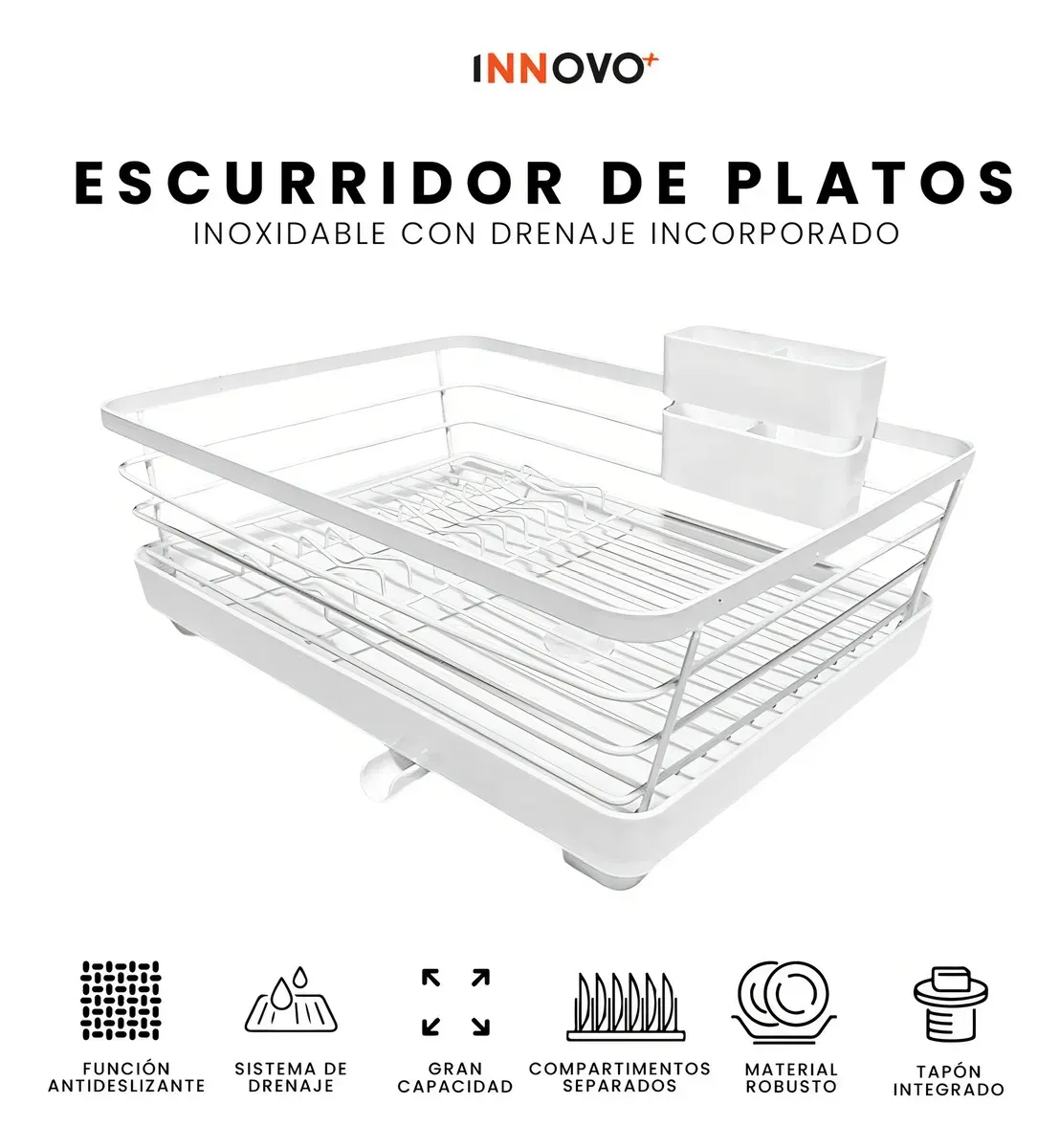 Platero Escurridor Organizador De Loza Con Desagüe Innovo Home img #7