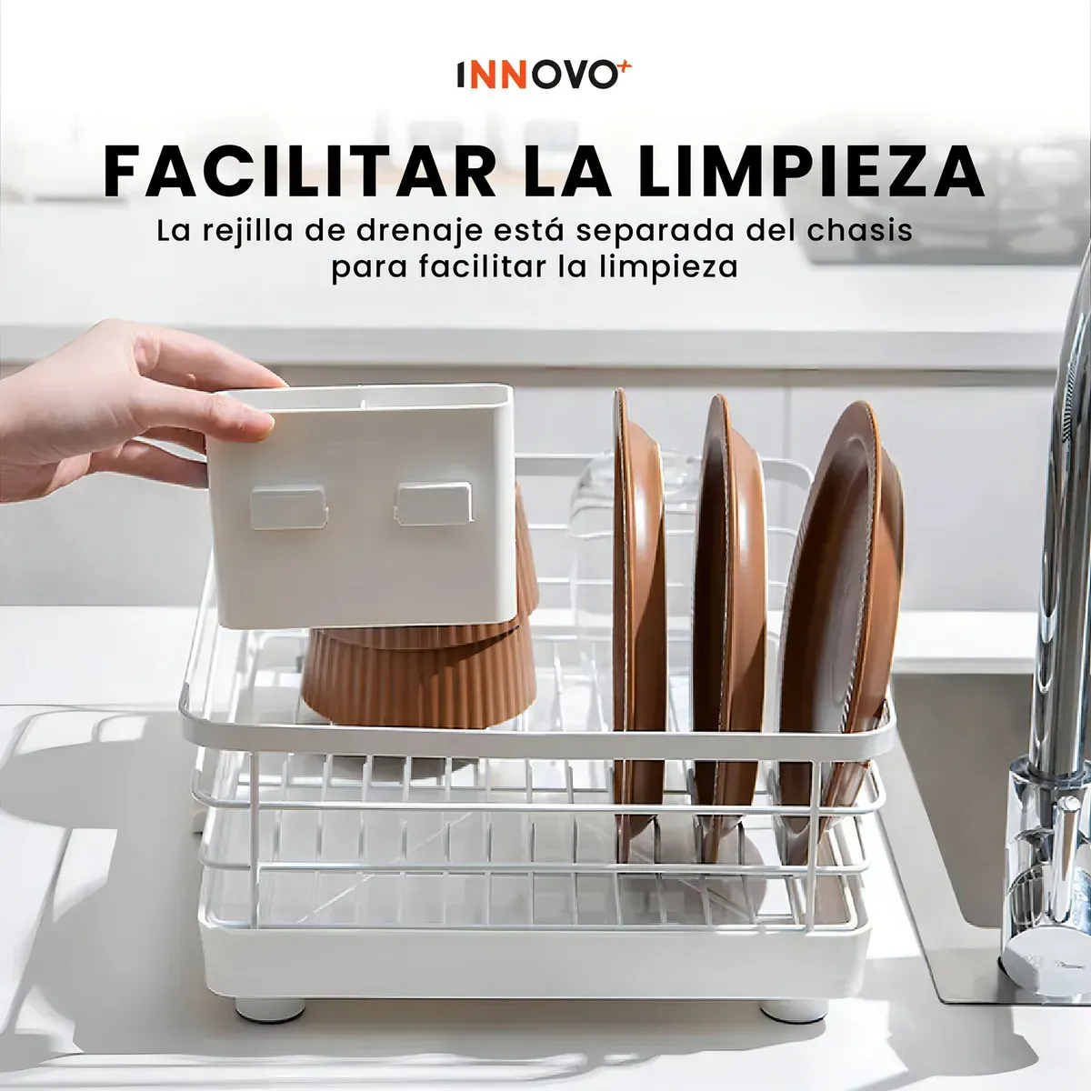 Platero Escurridor Organizador De Loza Con Desagüe Innovo Home img #3