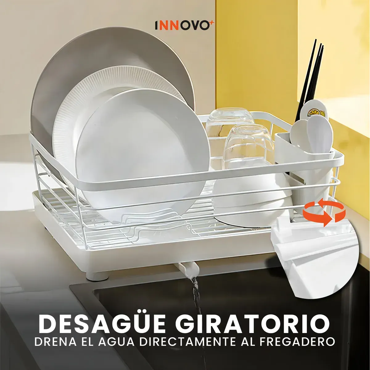 Platero Escurridor Organizador De Loza Con Desagüe Innovo Home img #1