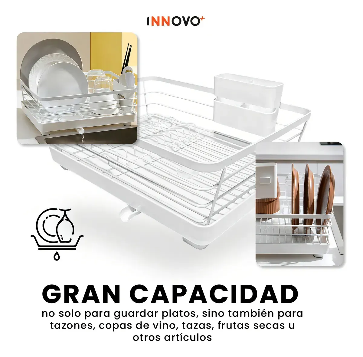 Platero Escurridor Organizador De Loza Con Desagüe Innovo Home img #6