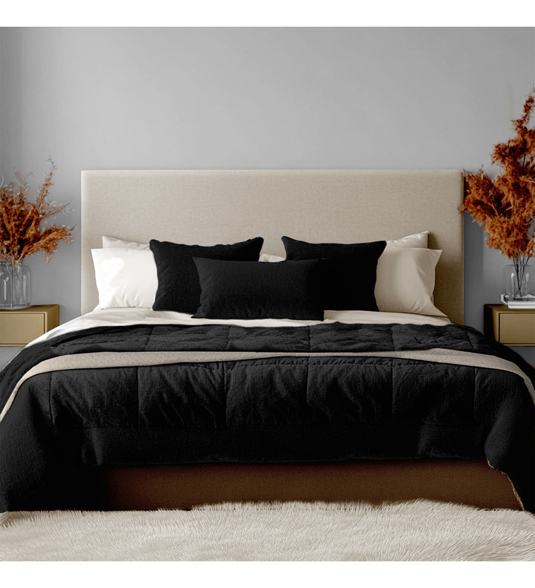 Cubrelecho Térmico Doble Funda Almohadas Cama Doble Inn Home Negro Con Blanco img #2