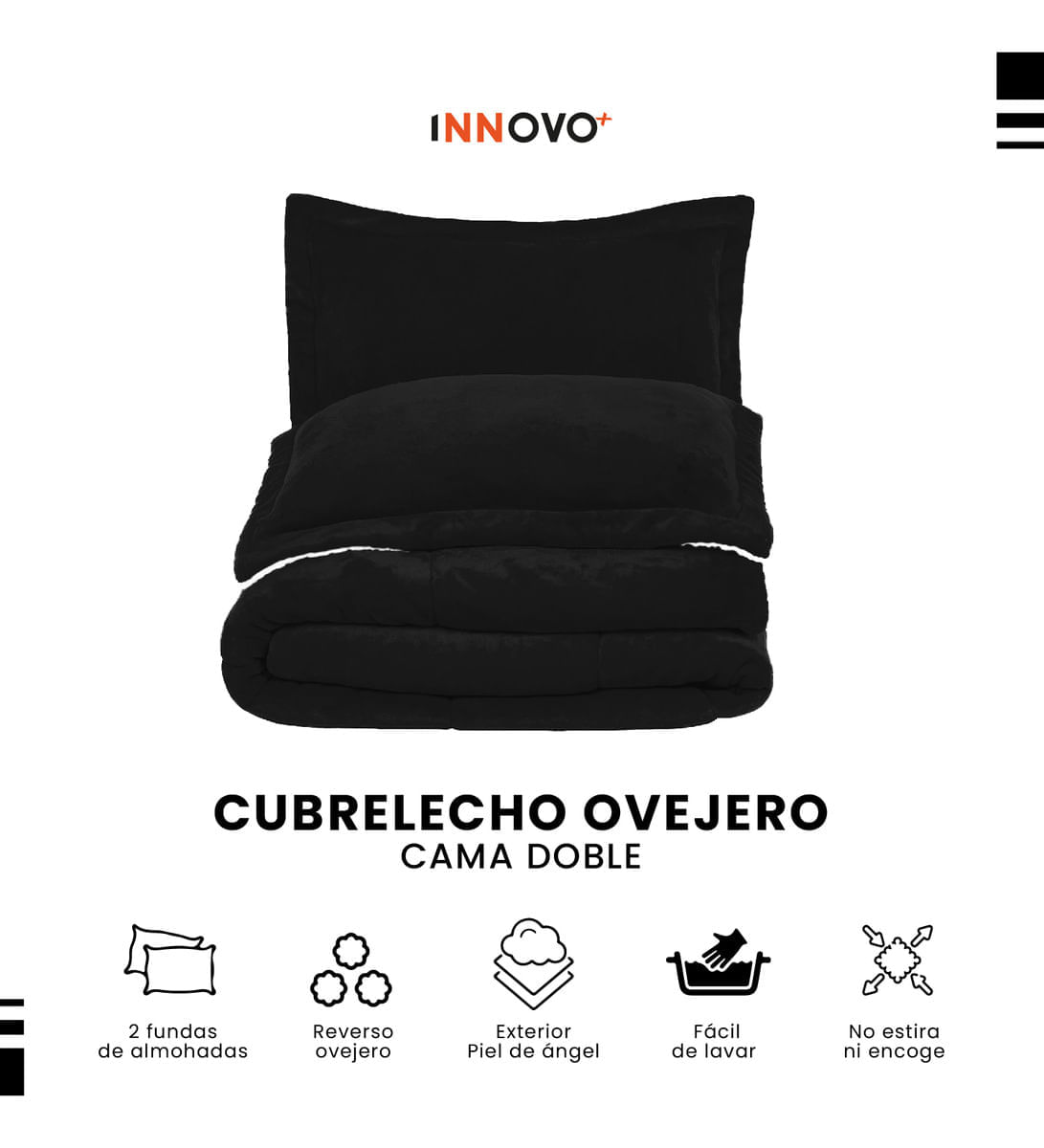Cubrelecho Térmico Doble Funda Almohadas Cama Doble Inn Home Negro Con Blanco img #3