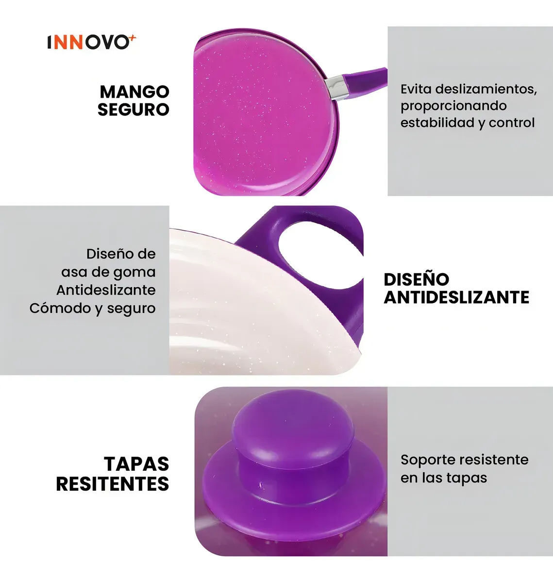 Juego De Ollas Con Tapa Vidrio Esmaltada Con Utensilios 13 Piezas Morado img #4