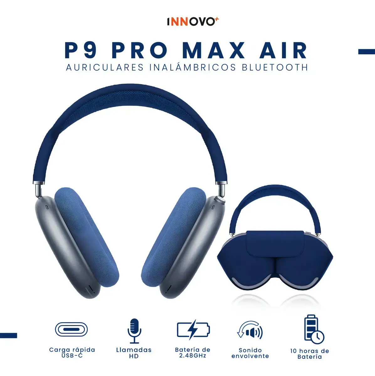 Diadema Audifonos Deportivos Cómodos Max Sound Gama Media Bluetooth Azul Con Estuche img #5