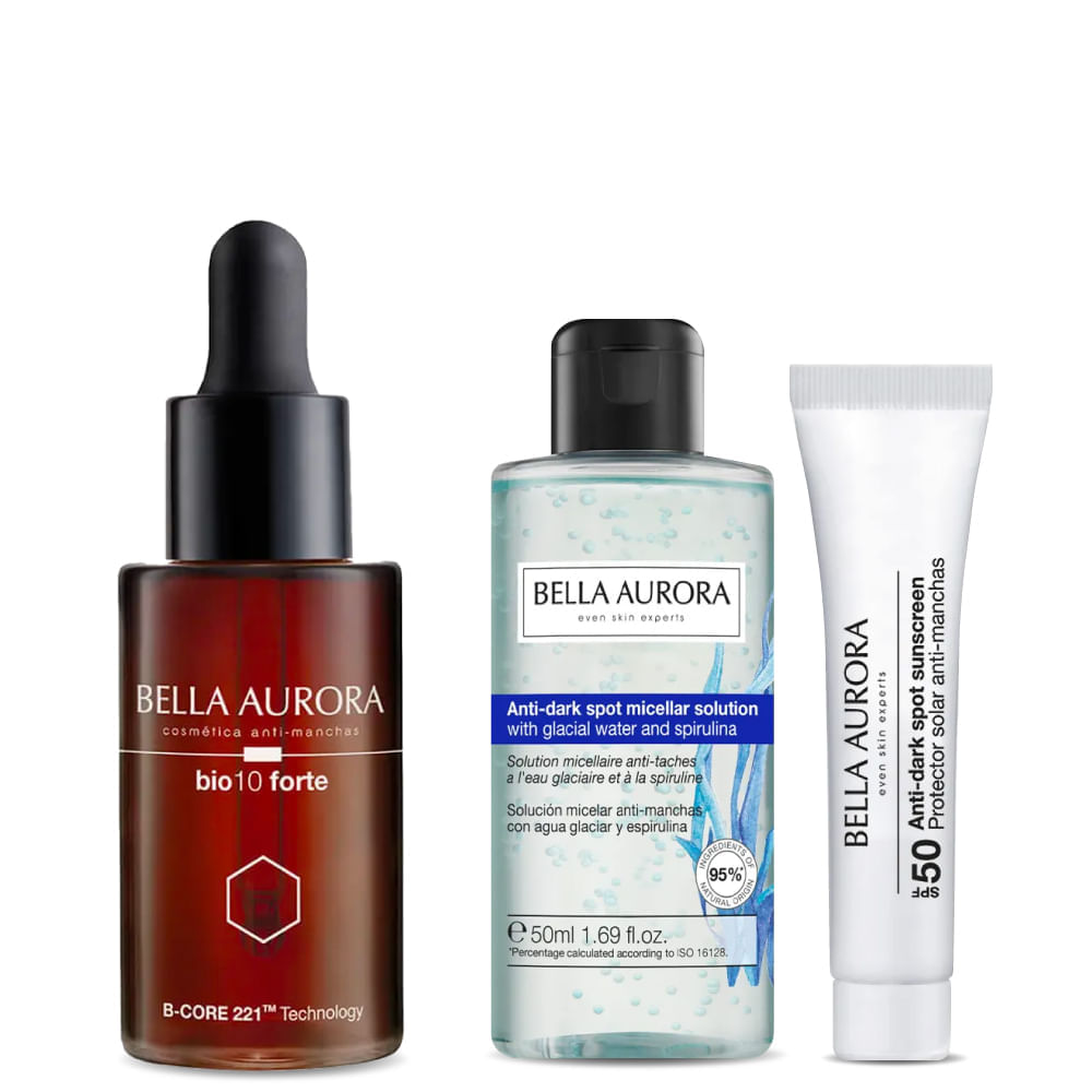 Kit Bio10 Forte Serum Antimanchas 30 ml + Mini Solución Micelar Antimanchas 50 ml + Mini Protector Solar Piel Mixta-Grasa 10 ml - Bella Aurora img #1