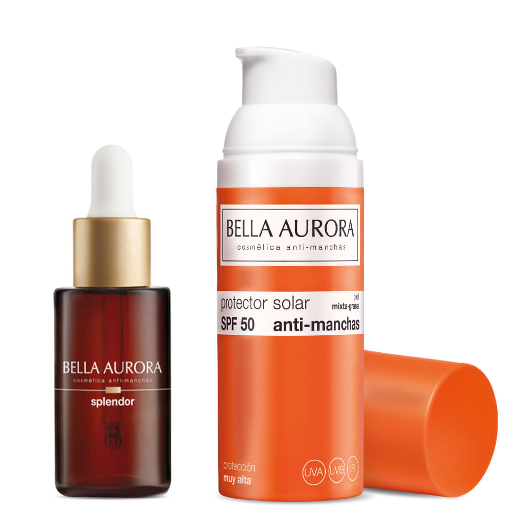 Kit Protector Solar Antimanchas SPF50+ Piel Mixta a Grasa 50ml + Splendor Serum Iluminador Antioxidante - Bella Aurora img #1