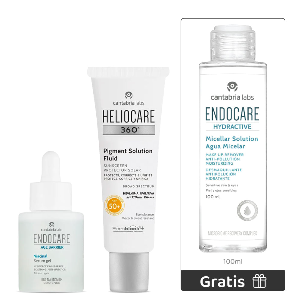 Kit Endocare Age Barrier Niacinal Serum 30 ml + Heliocare 360° Pigment Solution Fluid spf 50 50 ml + Gratis Endocare Hydractive Agua Micelar 100 ml img #1