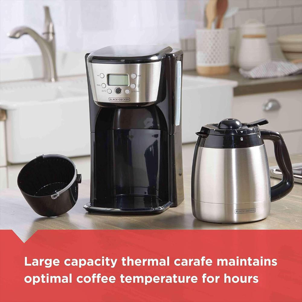 Cafetera Blackdecker Programable Térmica 12 Tazas Acero Inoxidable Negra Y Plateada img #4