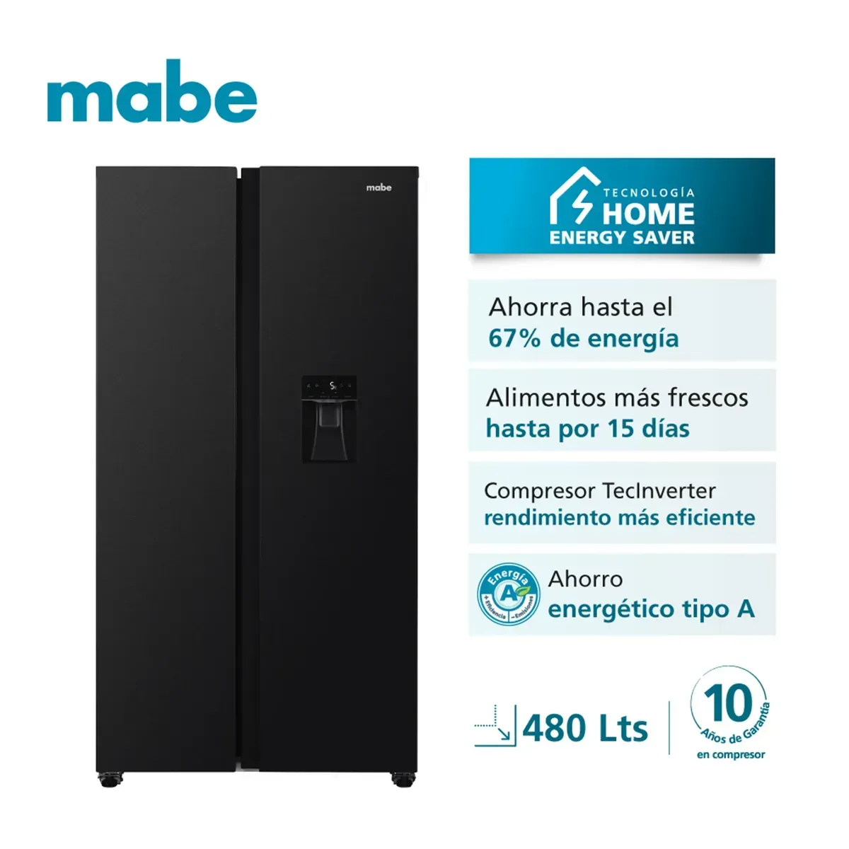 Nevecón Mabe Side by Side 480 Litros MSL480LMLPS0 Black Steel img #2