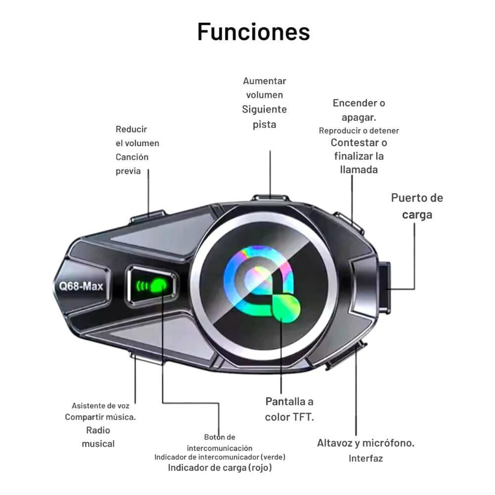Intercomunicador Q68 Max Casco Moto Bluetooth Fm img #4