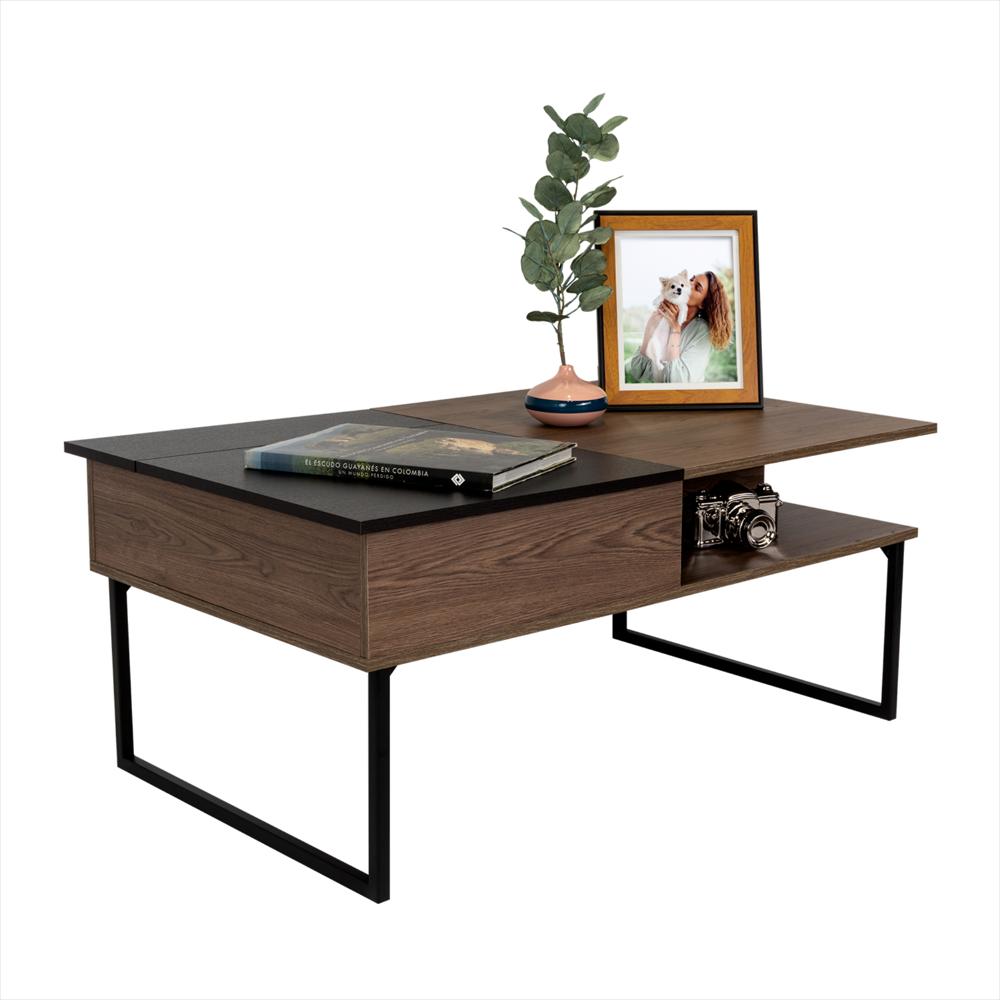 Mesa De Centro 5G Coñac Y Wengue 105.1X45.7Cm Rectangular Extensible Con Compartimiento img #2