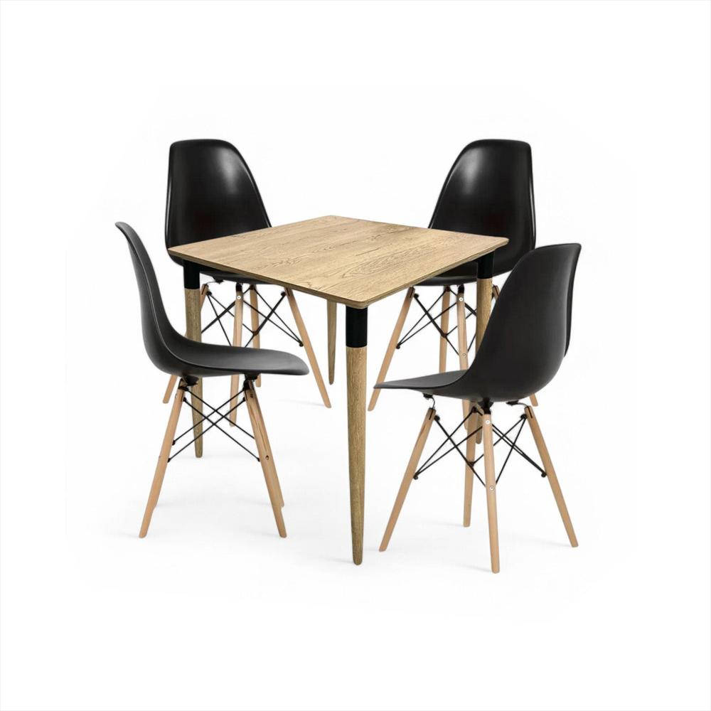 Juego De Comedor Basic Madera Con 4 Sillas Eames Negras img #1
