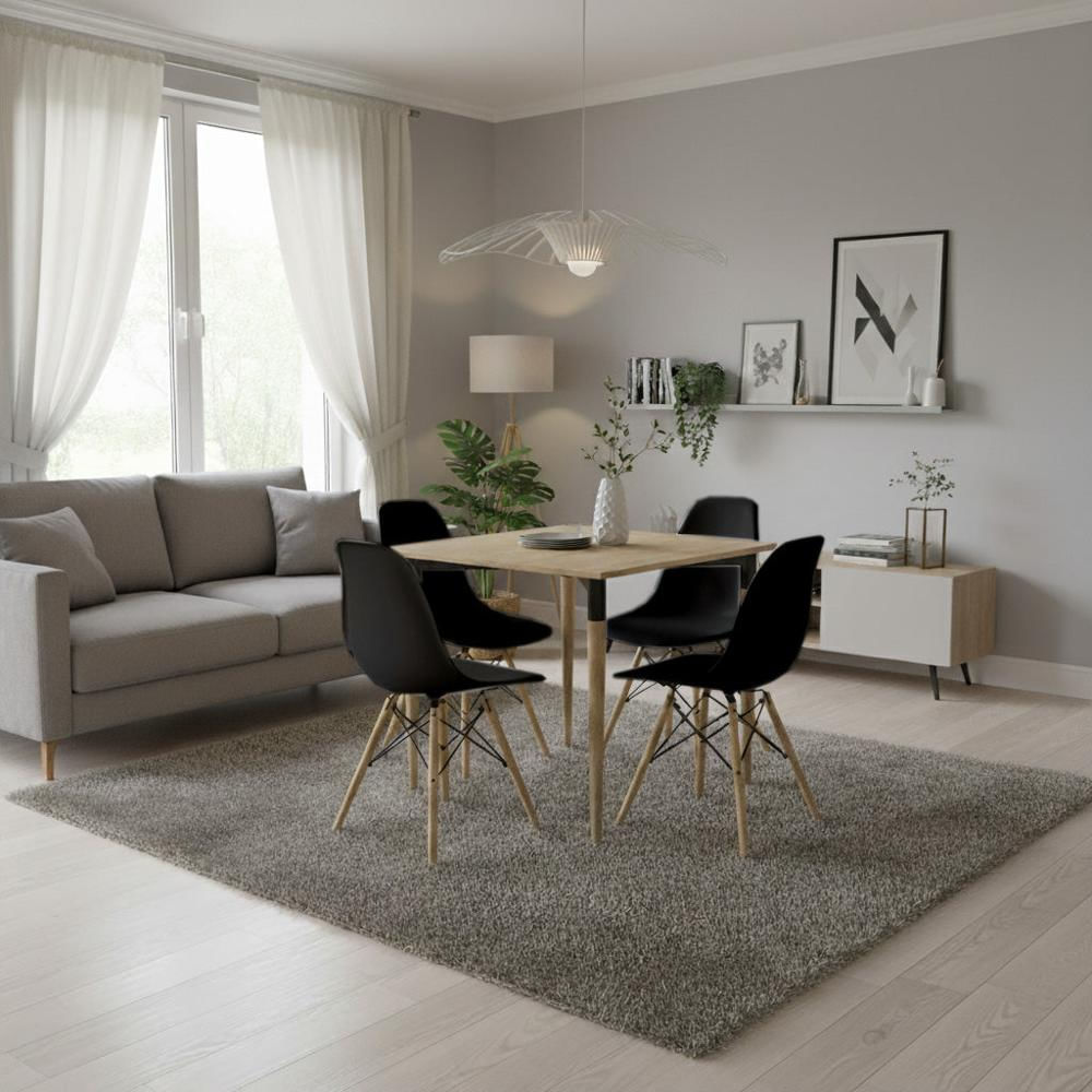 Juego De Comedor Basic Madera Con 4 Sillas Eames Negras img #2