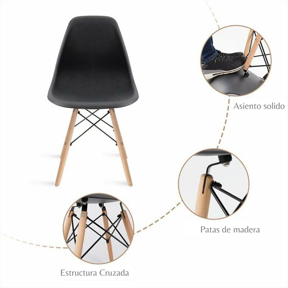 Juego De Comedor Basic Madera Con 4 Sillas Eames Negras img #5