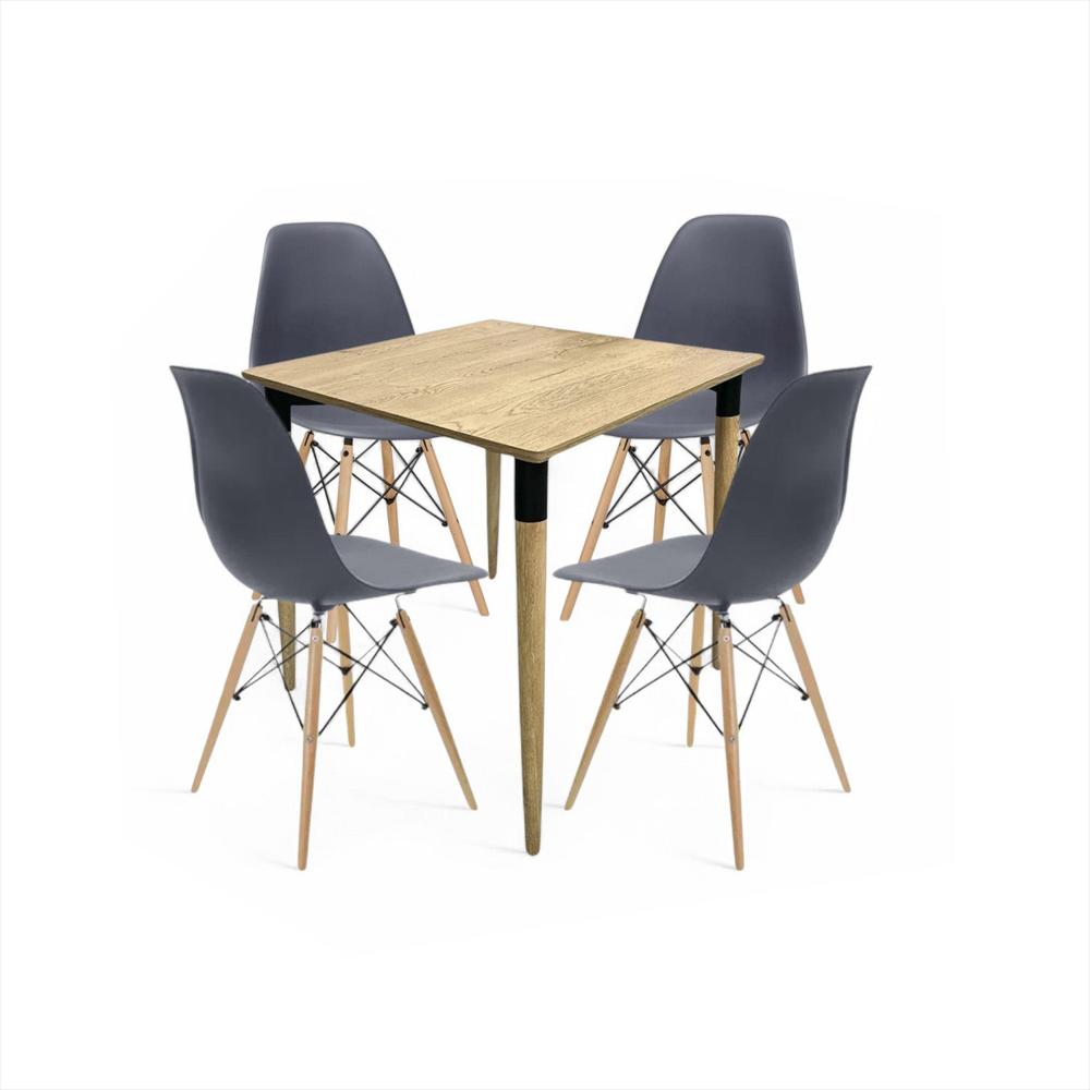Juego De Comedor Basic Madera Con 4 Sillas Eames Grises img #1