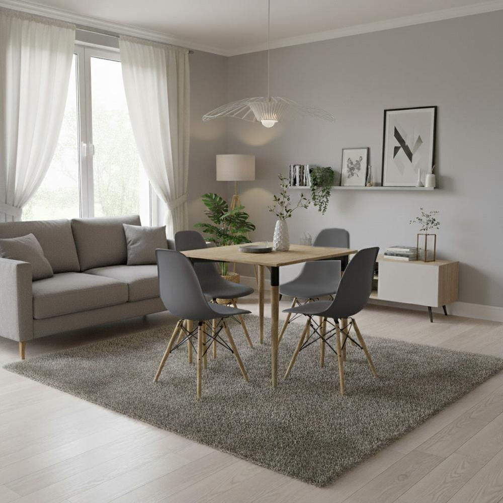 Juego De Comedor Basic Madera Con 4 Sillas Eames Grises img #2