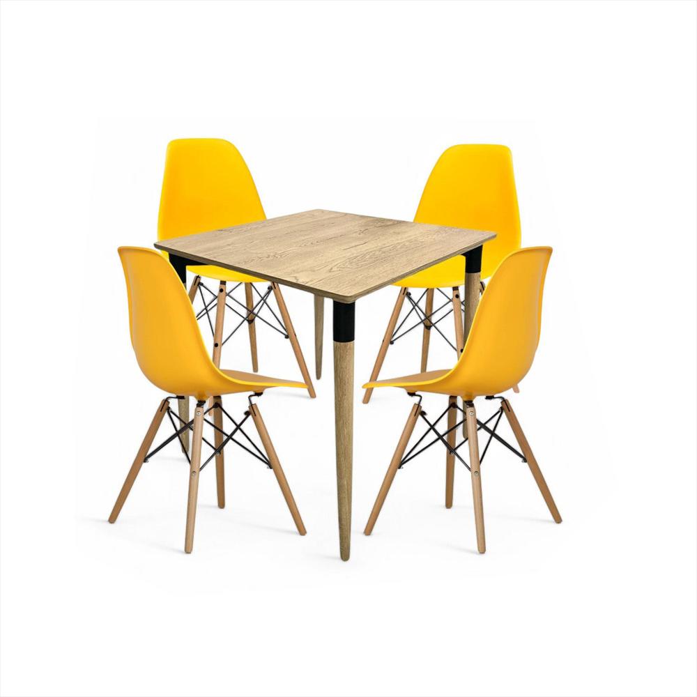 Juego De Comedor Basic Madera Con 4 Sillas Eames Amarillas img #1