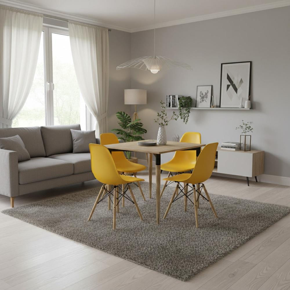 Juego De Comedor Basic Madera Con 4 Sillas Eames Amarillas img #2