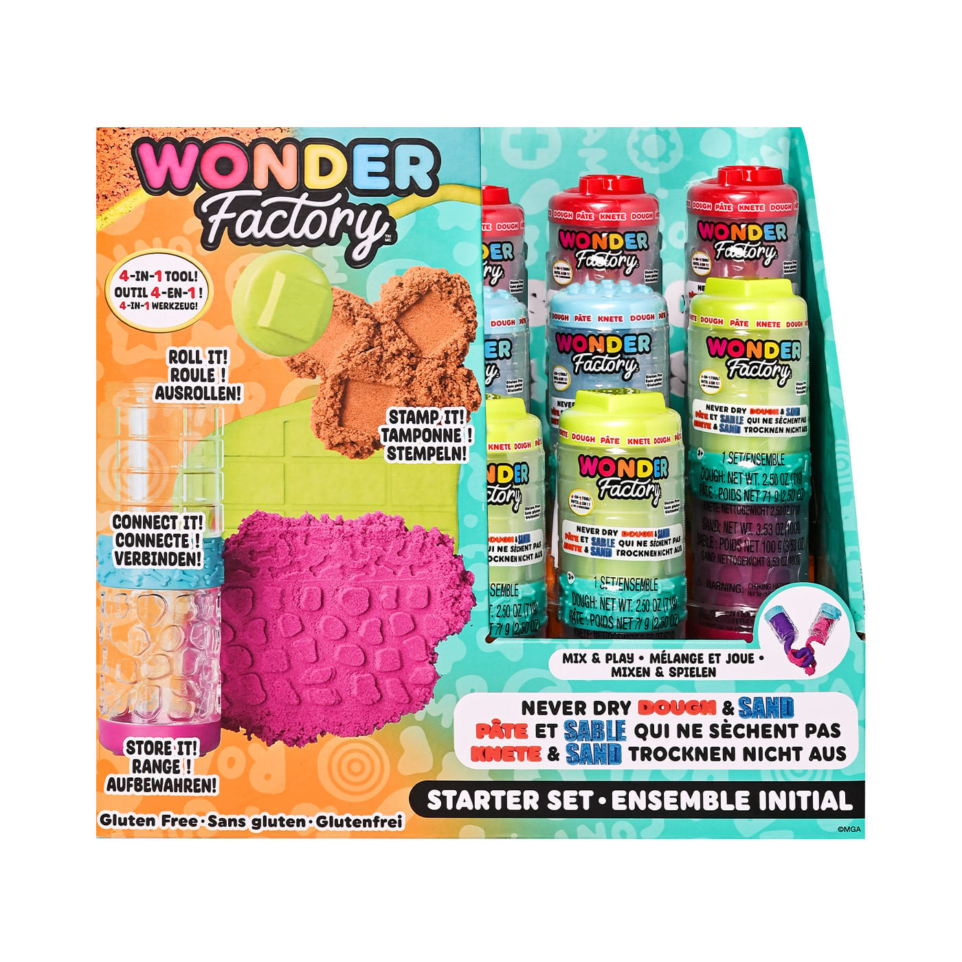 Wonder Factory Set Masa y Arena Moldeable Multicolor con Herramienta 4 en 1 img #1