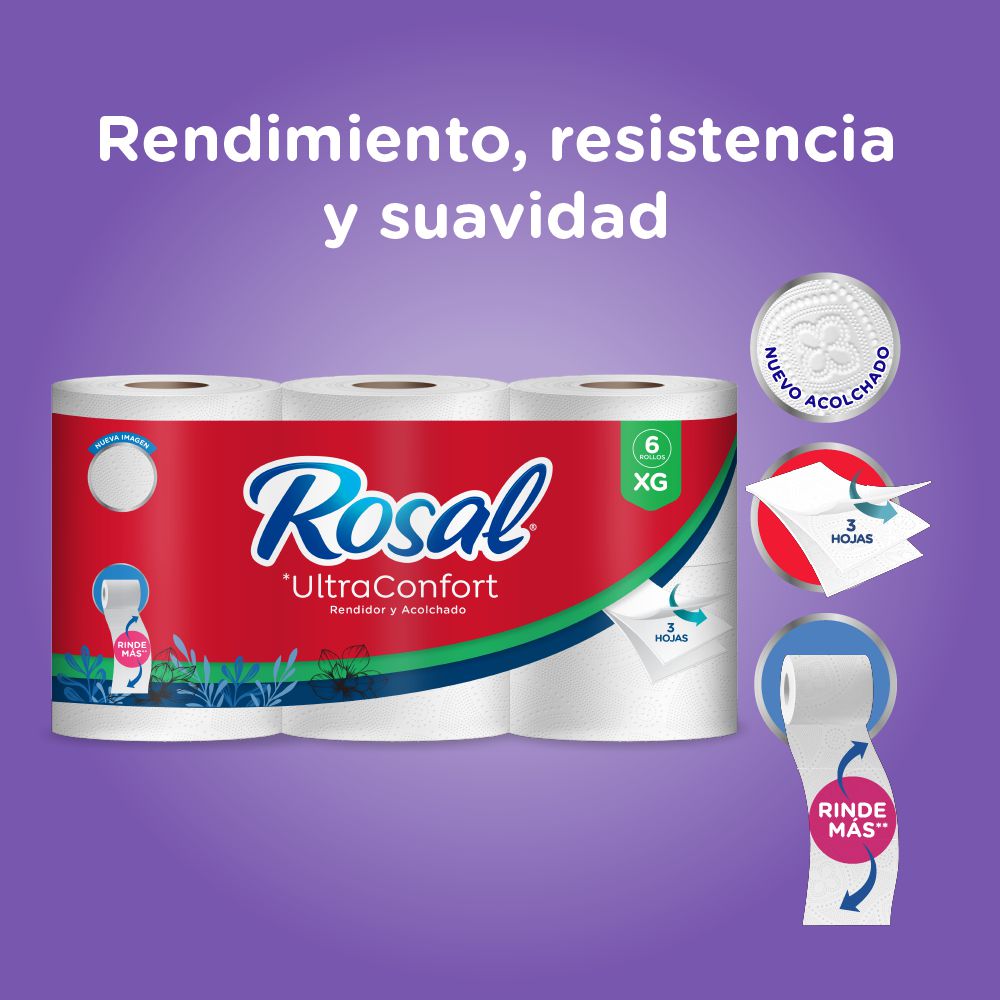 Papel higiénico ROSAL triple hoja x6 rollos (150  mts) img #2