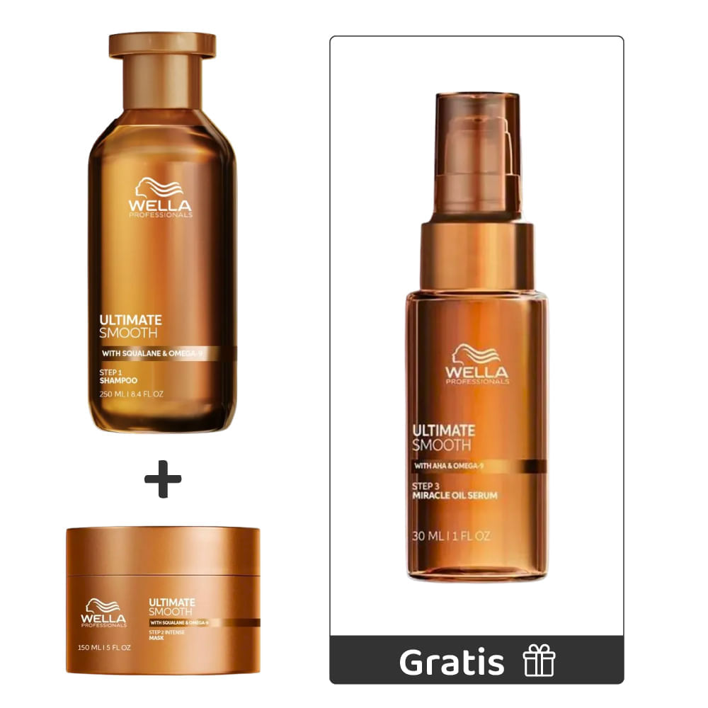 Kit Ultimate Smooth: Shampoo 250 ml + Mascarilla 150 ml + Gratis Mini Serum 30 ml - Wella img #1