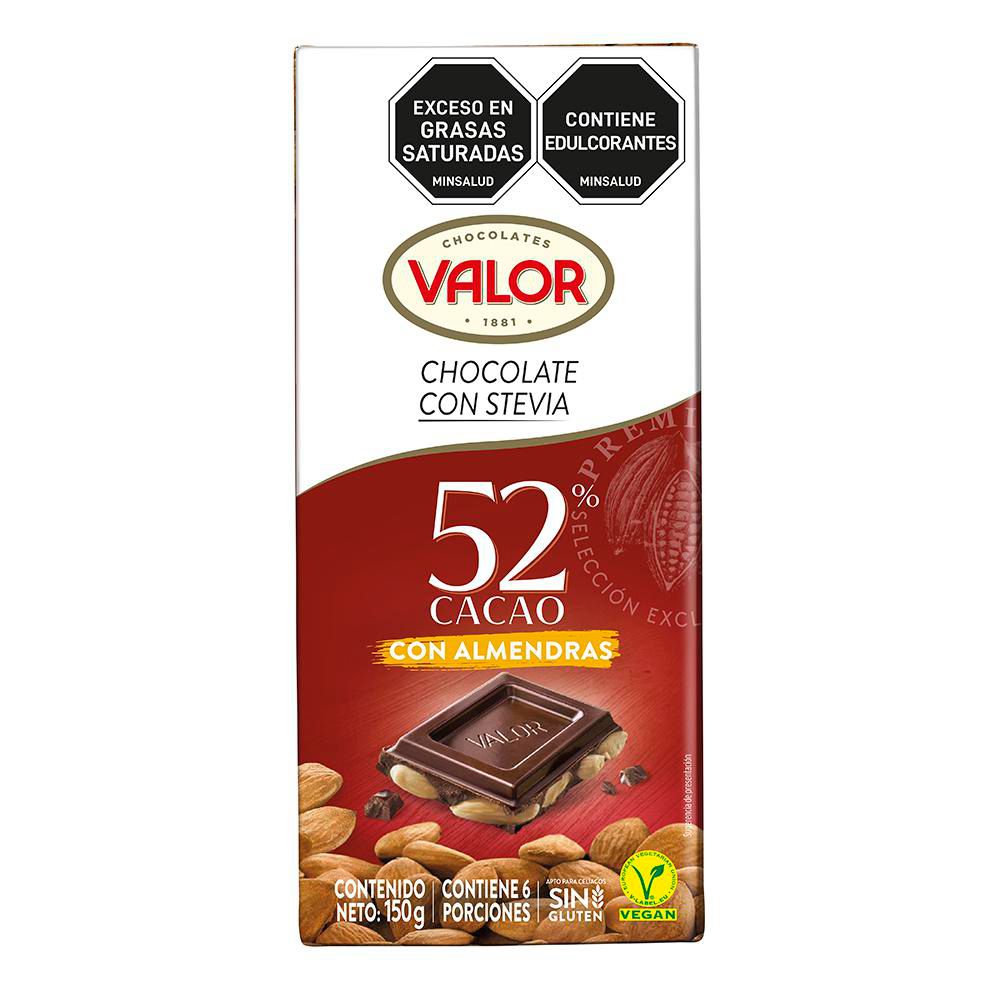 Barra de chocolate VALOR MARCA EXCLUSIVA chocolate con stevia 52% cacao (150  gr) img #1