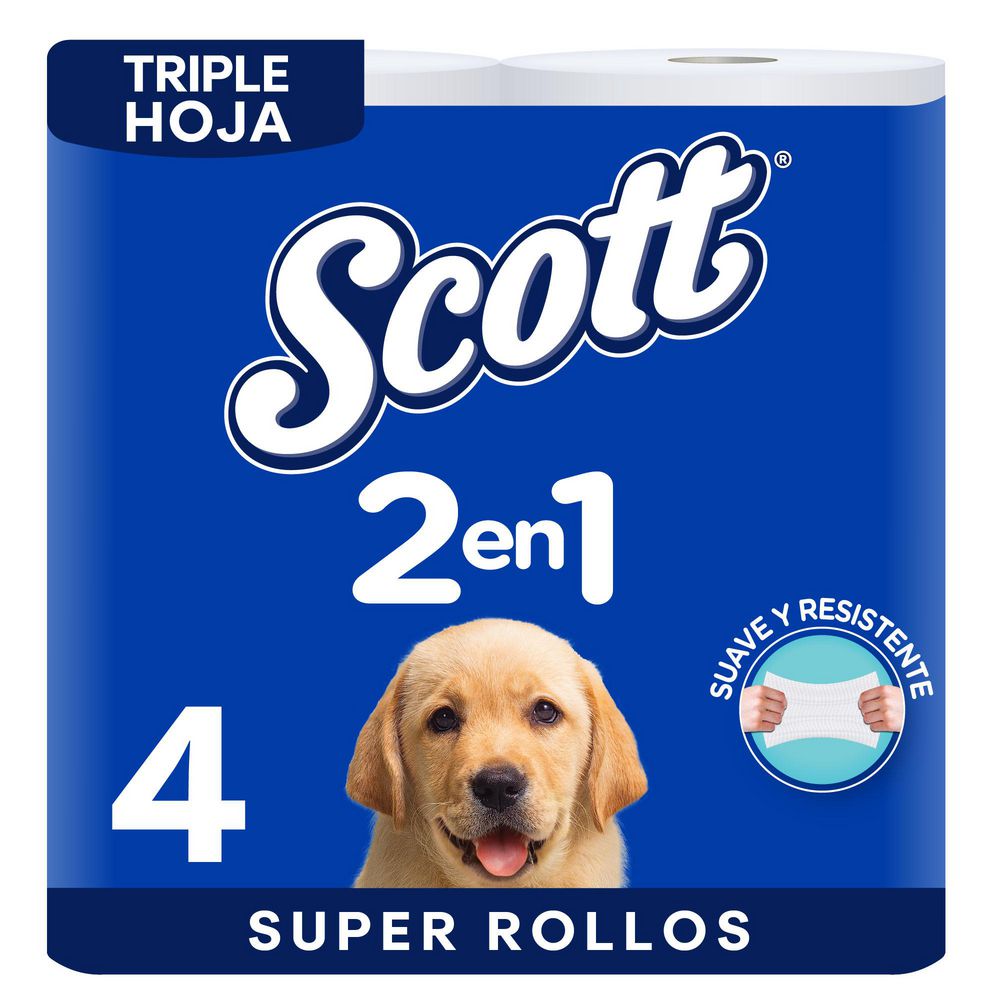 Papel higiénico SCOTT 4 rollos 3 hojas 2 en 1 jumbo (4  UNIDAD) img #1