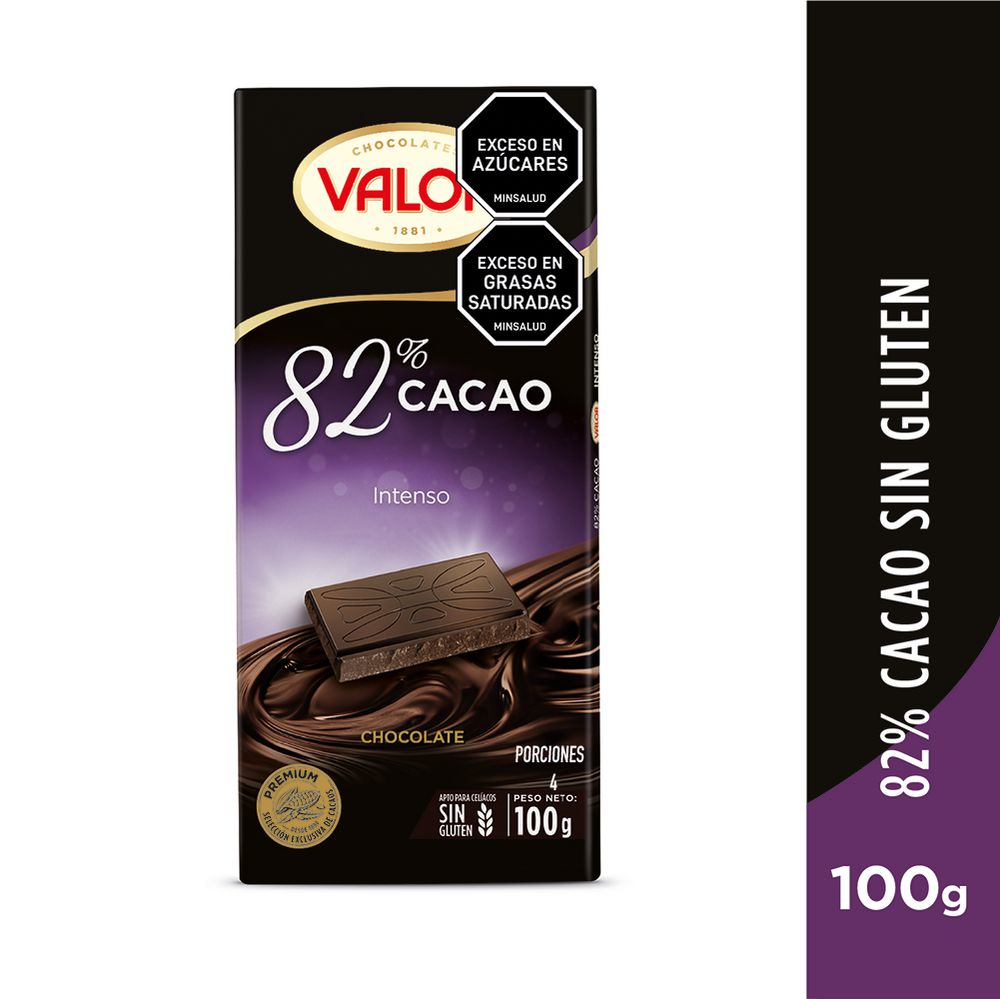 Barra de chocolate VALOR MARCA EXCLUSIVA intenso 82% cacao sin gluten (100  gr) img #1